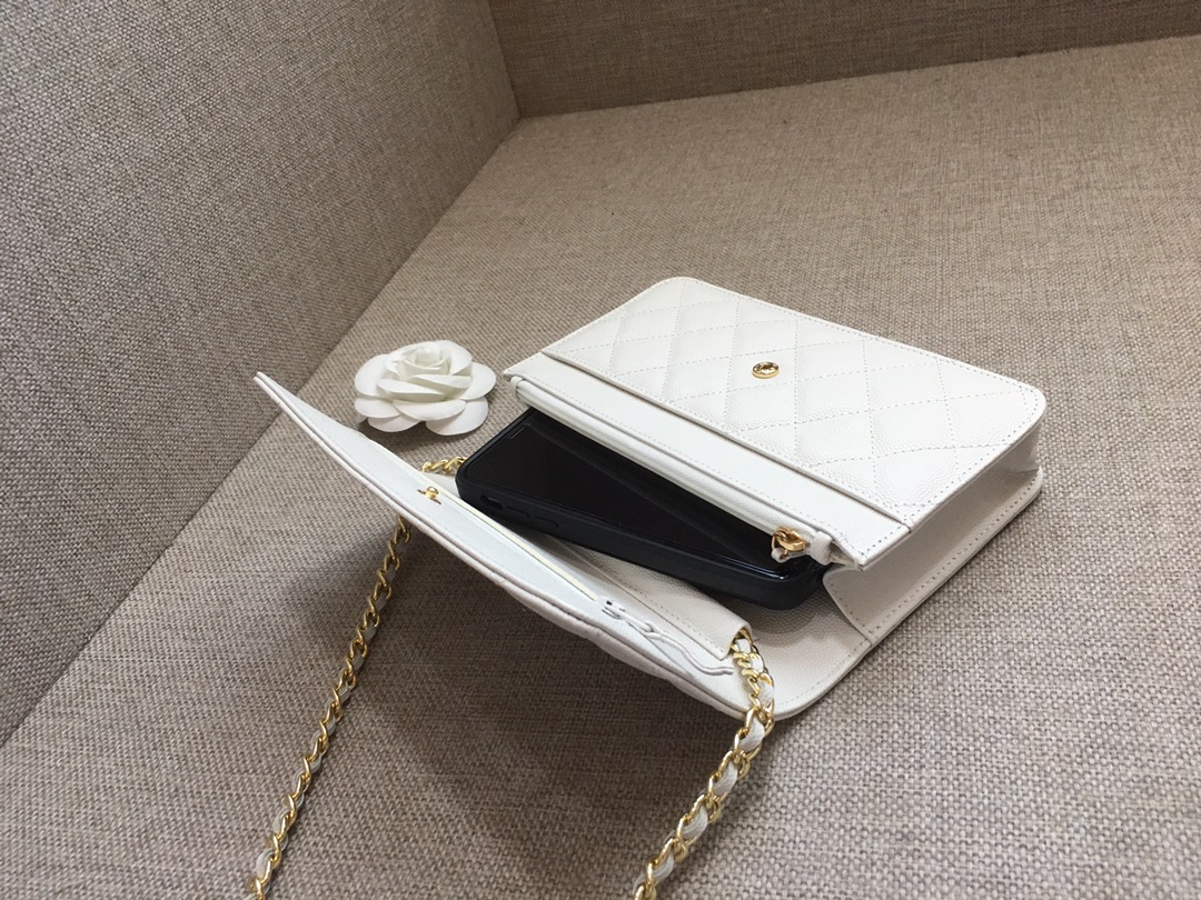 Caviar Leather Wallet On Chain Shoulder Bag A33814 White/Gold